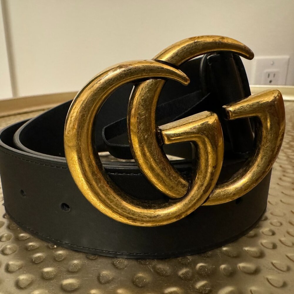 GUCCI Wide leather belt with double G buckle - Size 80